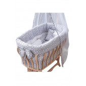 Setay Doğal Ağaç Beşik, Kristal Sepet Beşik + Uyku Seti + Cibinlik - Açık Gri - 5