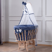 Setay Doğal Ağaç Beşik, Kristal Sepet Beşik + Uyku Seti + Cibinlik - Lacivert - 1