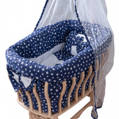 Setay Doğal Ağaç Beşik, Kristal Sepet Beşik + Uyku Seti + Cibinlik - Lacivert - 3