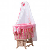 Setay Doğal Ağaç Beşik, Kristal Sepet Beşik + Uyku Seti + Cibinlik - Pembe - 2