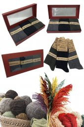 HEDİYE KUTULU Erkek (3 Çift) Kaliteli YÜNLÜ Kışlık Lambswool Parfümlü Termal Etkili Yün Çorap - 1