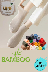 Kadın Kaliteli Bambu Patik Çorap (10 ADET / ÇİFT)  Dikişsiz Parfümlü Kısa Model Hassas Bayan Çorabı - 3