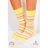 Özel Üretim (3 Çift) Kalın Kışlık 100 Yün Çizgili - Motif Desenli Çorap - 6