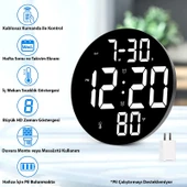 TriLine Dijital Modern 12inç Elektronik LED Duvar Masa Saati Sıcaklık Nem Alarm - 2