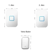 Cacazi 2 Alıcılı Su Geçirmez Beyaz Pil Gerektirmeyen Kablosuz LED Kapı Zili thumbnail 6