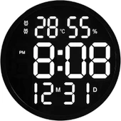 TriLine Dijital Modern 12inç Elektronik LED Duvar Masa Saati Sıcaklık Nem Alarm - 1