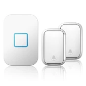 Cacazi 2 Buton 1 Alıcı Su Geçirmez Beyaz Pilsiz Kablosuz LED Kapı Zili thumbnail 1