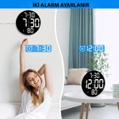 TriLine Dijital Modern 12inç Elektronik LED Duvar Masa Saati Sıcaklık Nem Alarm - 6
