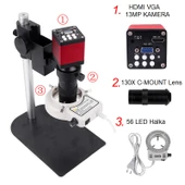 TriLine 13MP HD 60F/S Endüstriyel Mikroskop Kamera 130XC Montaj Lensi 56 LED Halka Işık - 2