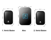 Cacazi 2 Buton 1 Alıcı Pil Gerektirmeyen Kablosuz  LED Kapı Zili thumbnail 6