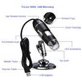 TriLine 1600X Zoom 2MP USB Dijital Mikroskop 8 Ledli Kamera - 7