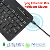 TriLine Mini Bluetooth Kablosuz Şarjlı Pilli Slim Rubber 7" Klavye 20x12 cm thumbnail 5