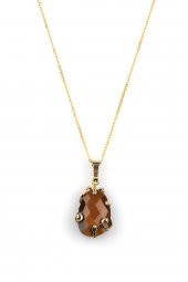 Kaplan Gözü Doğal Taş Gold Renkli Kolye thumbnail 1