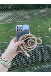 Swarovski Taşlı Bronz Telefon Boyun Askısı - 1