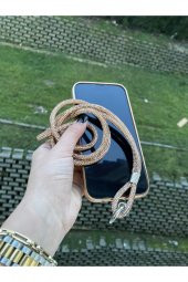 Swarovski Taşlı Bronz Telefon Boyun Askısı - 2