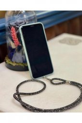 Swarovski Taşlı Janjanlı Siyah Telefon Boyun Askısı - 3