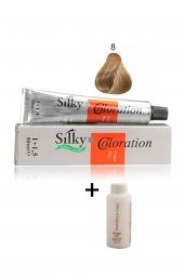 Silky Bitkisel Içerikli Saç Boyası 8 Açık Kumral 1+1.5 50 ml Hamilelere Özel Saç Boyası - 1
