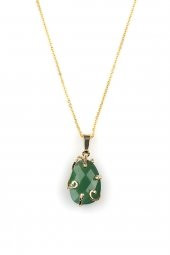 Yeşil Akik Doğal Taş Gold Renkli Kolye thumbnail 1