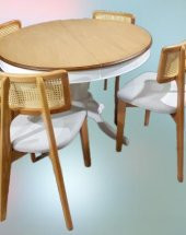 Masa Sandalye 90181 Takım Ihlamur Baba Ayak MDF Tabla 110cm Beyaz Ceviz El yapım - 8