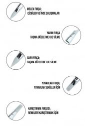 Tırnak Süsleme Nail Art 5li Fırça Seti Renkli Taşlı - 2