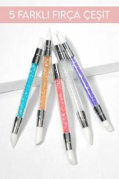 Tırnak Süsleme Nail Art 5li Fırça Seti Renkli Taşlı - 10