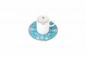 Porland Glamorous Turkuaz Tabaklı Kahve Fincanı 8Scc  04A+P021741 - 1