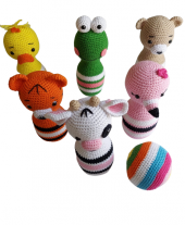 Neşeli Hayvanlar Bowling Takımı Amigurumi Organik Oyuncak - 3
