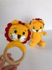 Sevimli Aslan Uyku Arkadaşı ve Çıngırak Amigurumi Organik Oyuncak - 1