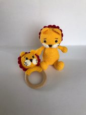 Sevimli Aslan Uyku Arkadaşı ve Çıngırak Amigurumi Organik Oyuncak - 4