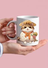 Sevimli Şapkalı Kedi Temalı Sevimli Özel Tasarım Baskılı Kupa Bardak Hediye Bardak thumbnail 1
