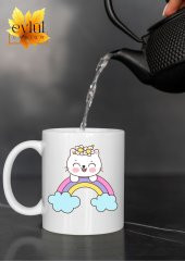 Çiçekli Kedi Temalı Sevimli Özel Tasarım Baskılı Kupa Bardak Hediye Bardak thumbnail 1