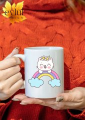 Çiçekli Kedi Temalı Sevimli Özel Tasarım Baskılı Kupa Bardak Hediye Bardak thumbnail 2