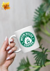 Meowbucks Coffee Baskılı Kedili Starbucks Temalı Özel Tasarım  Baskılı Kupa Bardak Hediye Bardak - 1