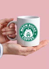 Meowbucks Coffee Baskılı Kedili Starbucks Temalı Özel Tasarım  Baskılı Kupa Bardak Hediye Bardak - 2
