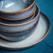 4 Lü Kase Seti Mavi Renk 14 cm MeridyenDukkan Stoneware, Renkli Sır thumbnail 5