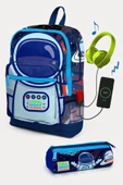 Coral High Kids Saks Mavi Astronot Desenli USB'li 2'li Okul Çanta Seti - Erkek Çocuk - 1