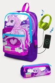 Coral High Kids Mor Pembe Unicorn Desenli USB'li 2'li Okul Çanta Seti - Kız Çocuk thumbnail 1