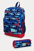 Coral High Kids Lacivert Kırmızı Köpek Balığı Desenli 2'li Okul Çanta Seti - Erkek Çocuk thumbnail 1