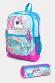 Coral High Kids Mavi Neon Pembe Unicorn Desenli 2'li Okul Çanta Seti - Kız Çocuk thumbnail 1