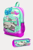 Coral High Su Yeşili Pembe Kedi Desenli 2'li Okul Çanta Seti - Kız Çocuk thumbnail 1