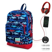 Coral High Okul Çantası ve Termal Beslenme Çanta Seti - Erkek Çocuk Mavi Köpekbalığı USB ve AUX Çıkışlı - 2