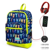 Coral High Okul Çantası ve Termal Beslenme Çanta Seti - Erkek Çocuk Sevimli Harfler USB ve AUX Çıkışlı thumbnail 2