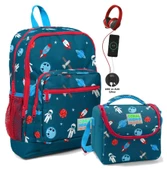Coral High Okul Çantası ve Beslenme Çantası Seti - Erkek Çocuk Lacivert Mavi Astronot - USB Soketli thumbnail 1