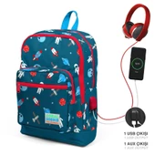 Coral High Okul Çantası ve Beslenme Çantası Seti - Erkek Çocuk Lacivert Mavi Astronot - USB Soketli thumbnail 2