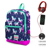 Coral High İlkokul Çanta Seti - USB ve AUX Çıkışlı Kız Çocuk Pembe Mavi Unicorn thumbnail 2