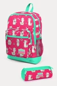 Coral High Kids Neon Mercan Su Yeşili Alpaka Desenli 2'li Okul Çanta Seti - Kız Çocuk thumbnail 1