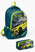 Coral High Kids Nefti Fosforlu Sarı Araba Desenli 2'li Okul Çanta Seti - Erkek Çocuk - 1