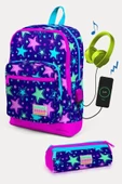 Coral High Kids Saks Pembe Yıldız Desenli USB'li 2'li Okul Çanta Seti - Kız Çocuk thumbnail 1