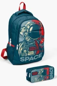 Coral High Kids Çivit Kırmızı Astronot Desenli 2'li Okul Çanta Seti - Erkek Çocuk - 1