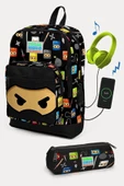 Coral High Kids Siyah Ninja Desenli USB'li 2'li Okul Çanta Seti - Erkek Çocuk - 1